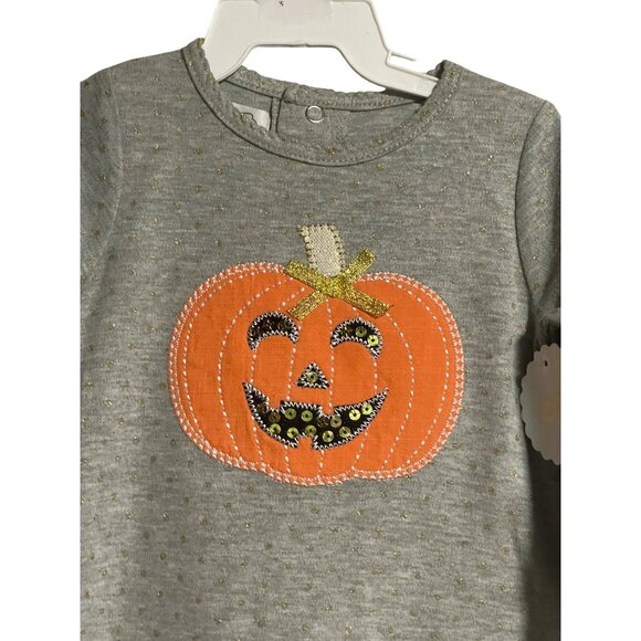 Mud Pie Baby Girl Pumpkin Long Sleeve Romper Ruffle 3-6 Months Gray Halloween - Picture 3 of 8